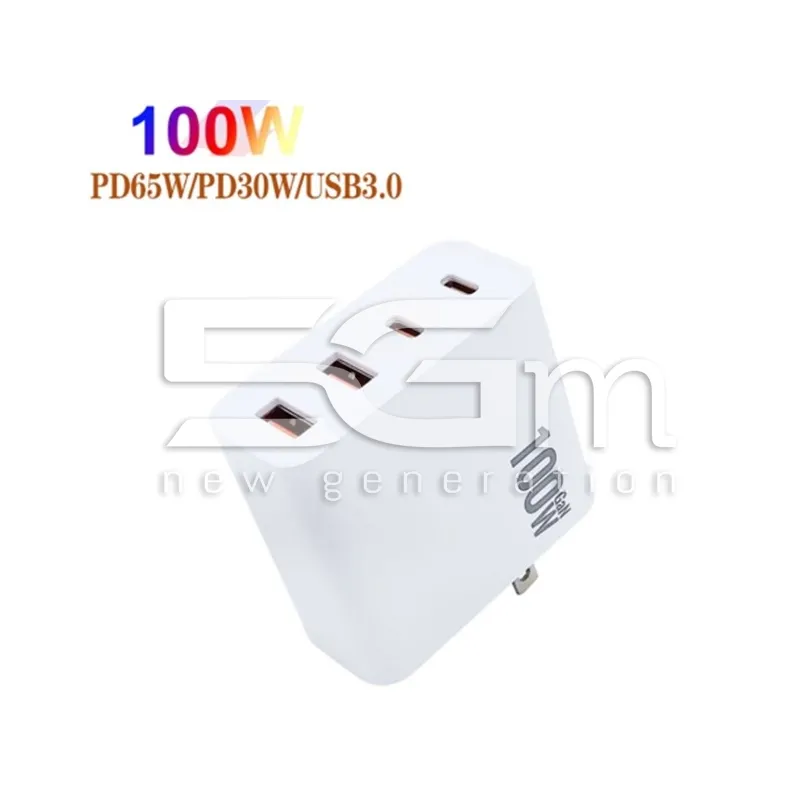 Battery Charger 100W Fast Charger 2 Usb + 2 Usb Type C White USA/UE Plug