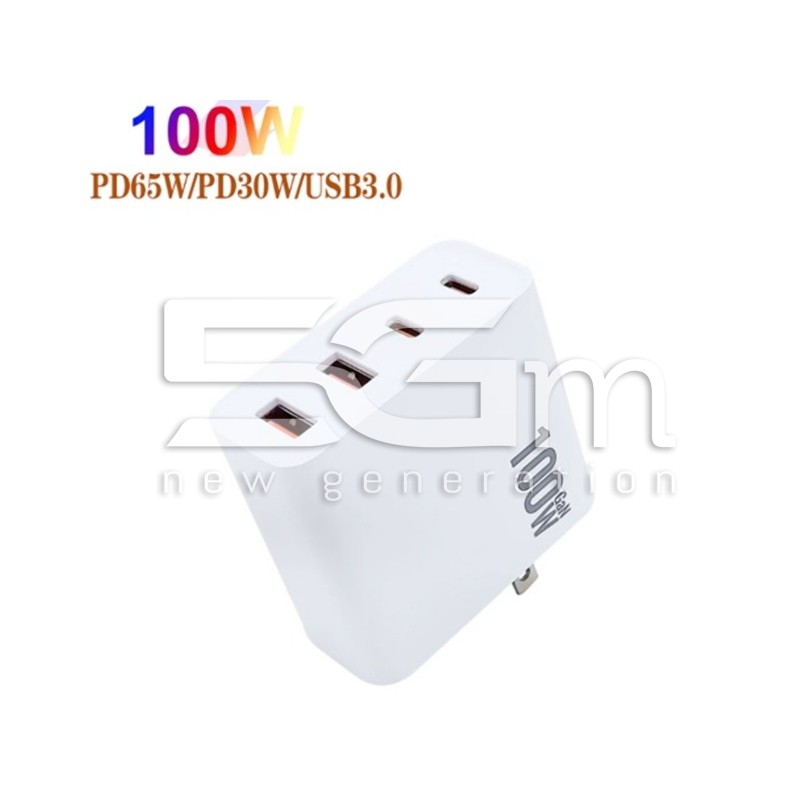 Caricabatterie 100W Ricarica Rapida 2 Usb + 2 Usb Type C Bianco Presa USA/UE