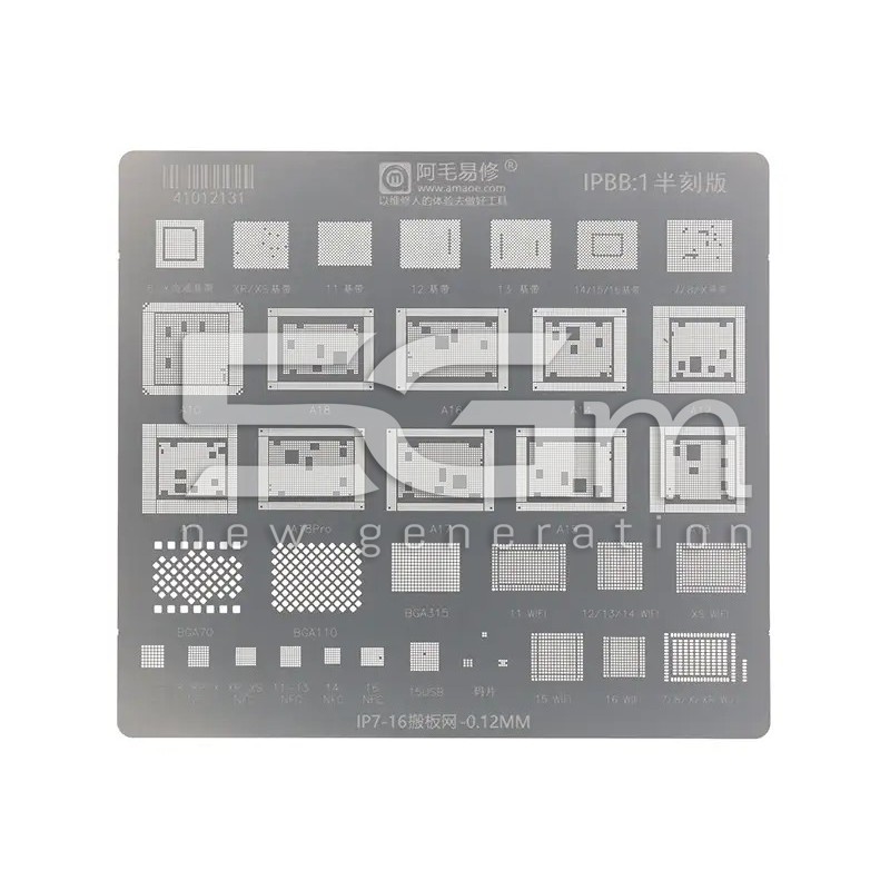 Amaoe IPBB:1 0.12MM Baseband - Hard Disk - WiFi - NFC - Code Chip Stencil iPhone 7 - 16 Pro Max