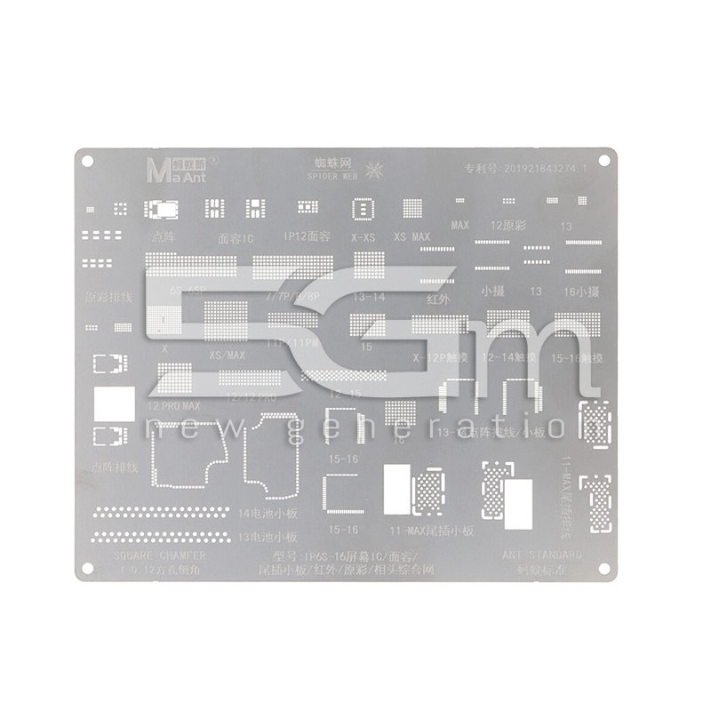 Stencil MaAnt Reballing iPhone 6S-16 | Face ID, Camera & Charging | 5G-M