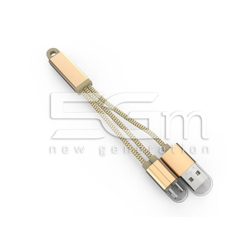LLC89 LDNIO Cavo USB 2 In 1 In Tessuto metallico Flessibile - Gold