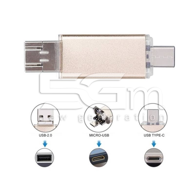 64GB 3 in 1 USB-C - Type-C + USB 2.0 + OTG Flash Disk