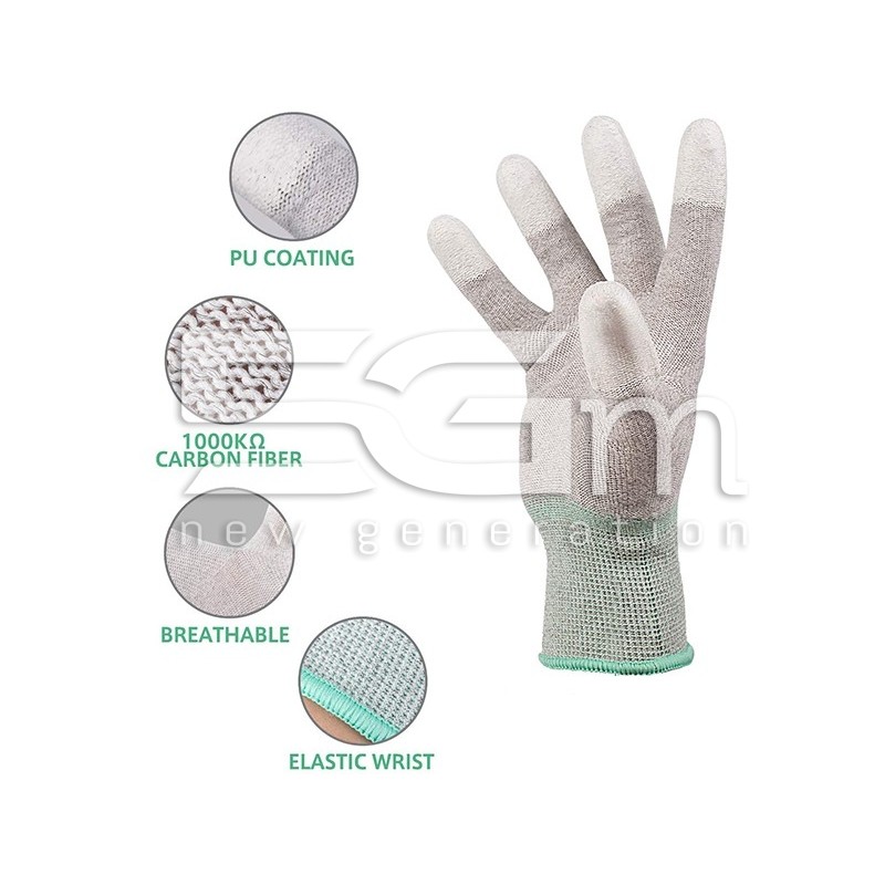 Guanti In Fibra Di Carbonio/pu Esd Elasticizzati S