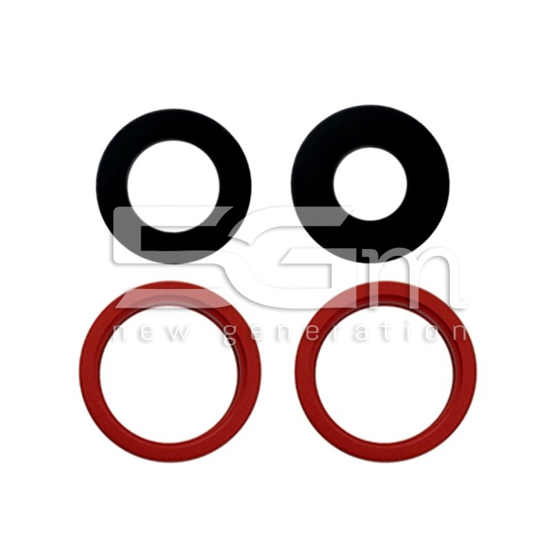 Set 4 Pcs Rear Camera Lens + Frame Red iPhone 13
