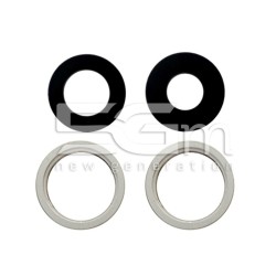 Set 4 Pcs Rear Camera Lens + Frame White iPhone 13