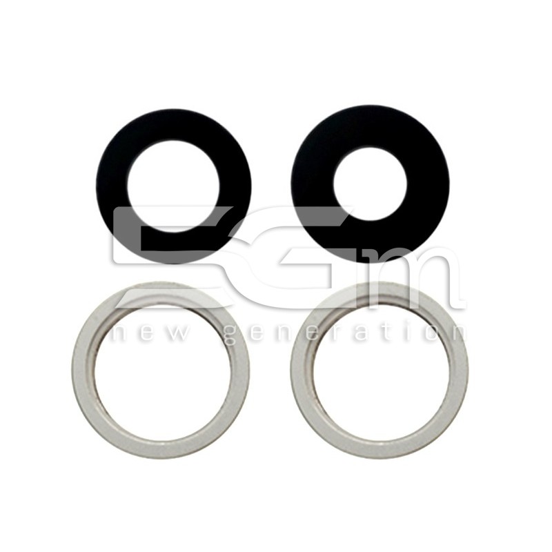 Set 4 Pcs Rear Camera Lens + Frame White iPhone 13