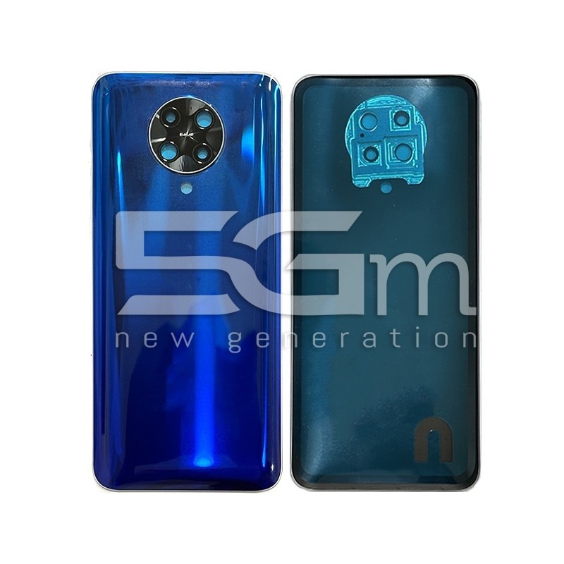Retro Cover Neon Blue + Vetrino Camera Xiaomi Poco F2 Pro No Logo