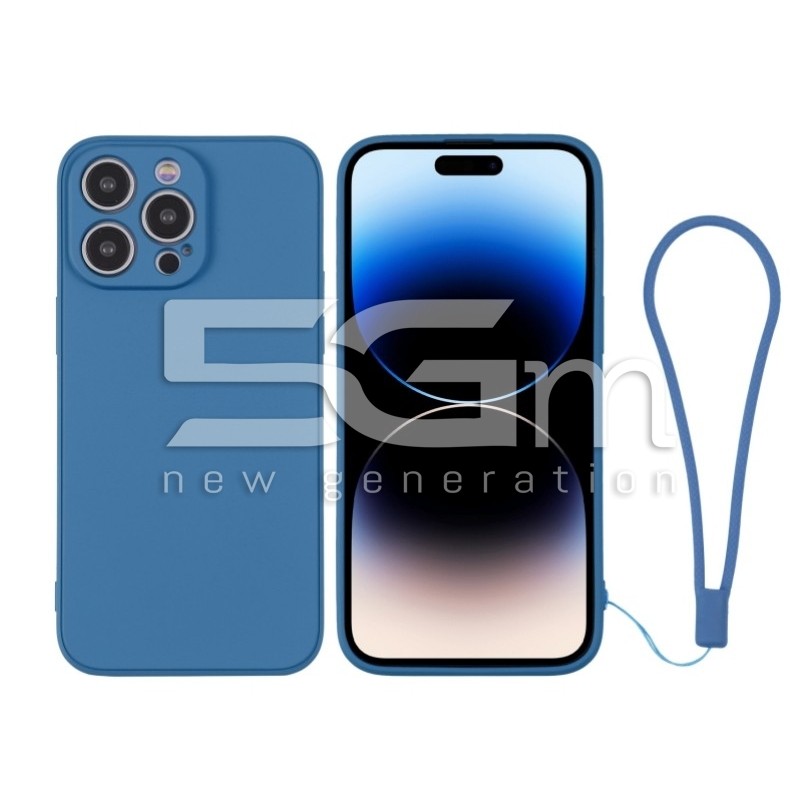 Custodia Blu in Silicone + Cinturino Da Polso iPhone 14 Pro