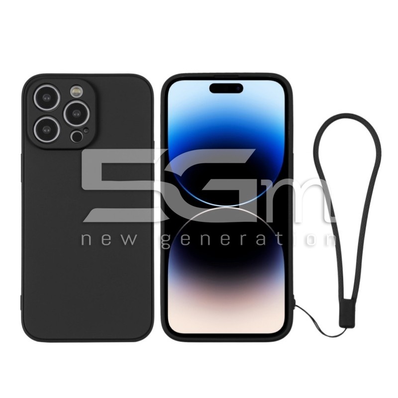 Custodia Nera in Silicone + Cinturino Da Polso iPhone 14 Pro Max