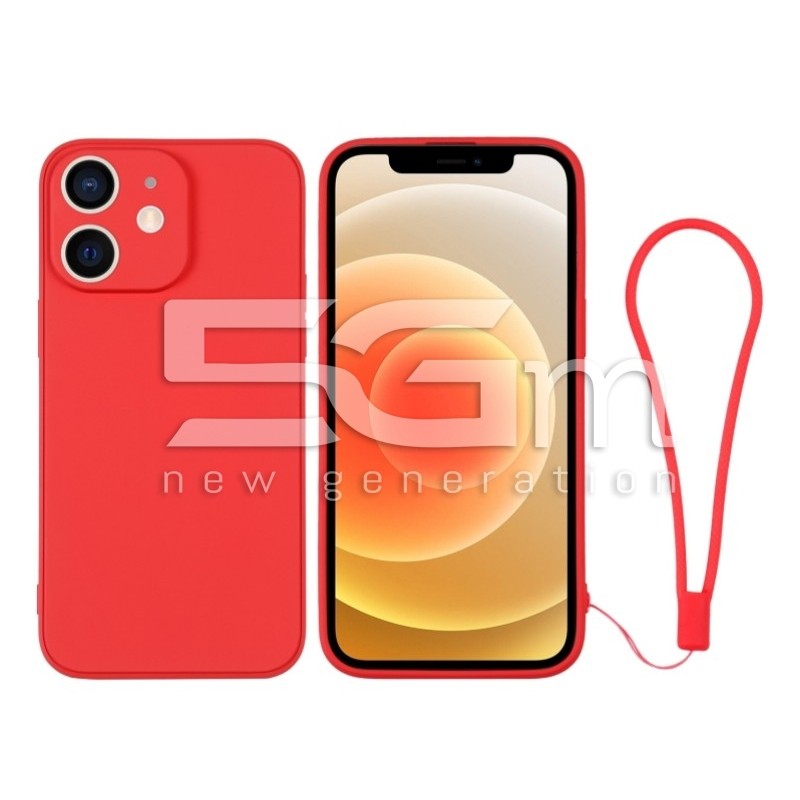Custodia in Silicone Rosso + Cinturino Da Polso iPhone 12