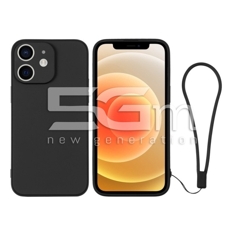 Silicone Case Black + Wrist Strap iPhone 12