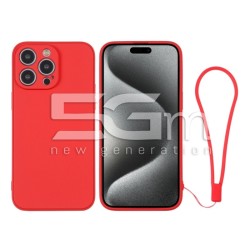 Silicone Case Red + Wrist Strap iPhone 15 Pro Max