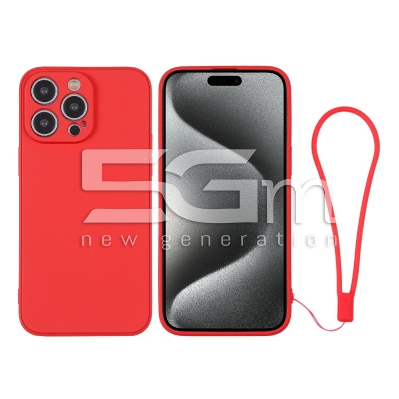 Silicone Case Red + Wrist Strap iPhone 15 Pro Max