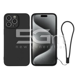 Custodia in Silicone Nera + Cinturino Da Polso iPhone 15 Pro Max