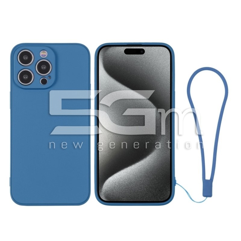 Silicone Case Blue + Wrist Strap iPhone 15 Pro
