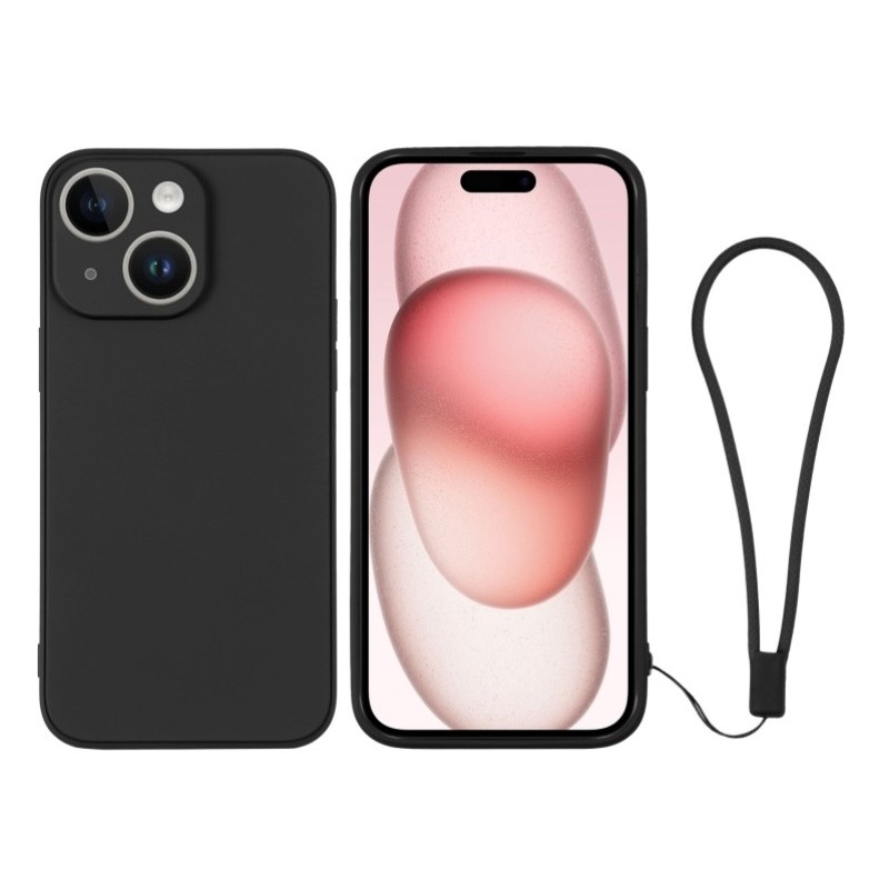 Silicone Case Black + Wrist Strap iPhone 15 Plus