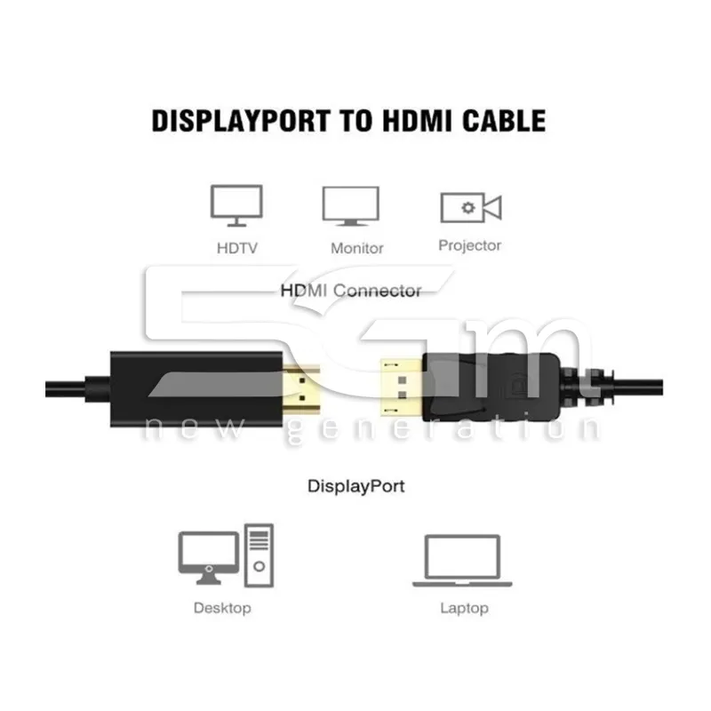 DisplayPort Male to HDMI Male Cable 1.8m